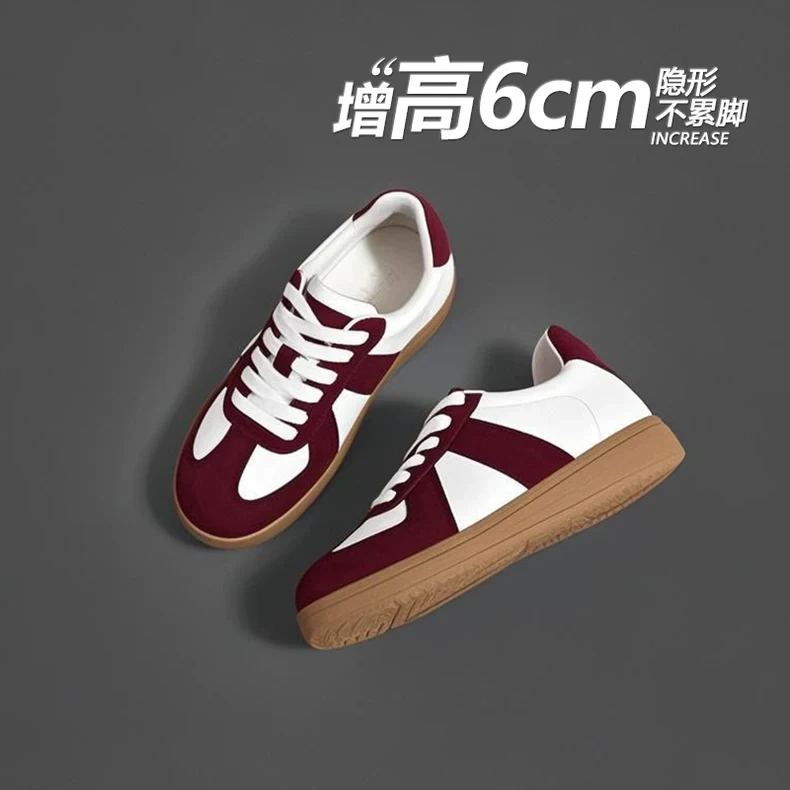 香港复古德训鞋女春秋款真皮小个子内增高百搭学生小白鞋厚底板鞋