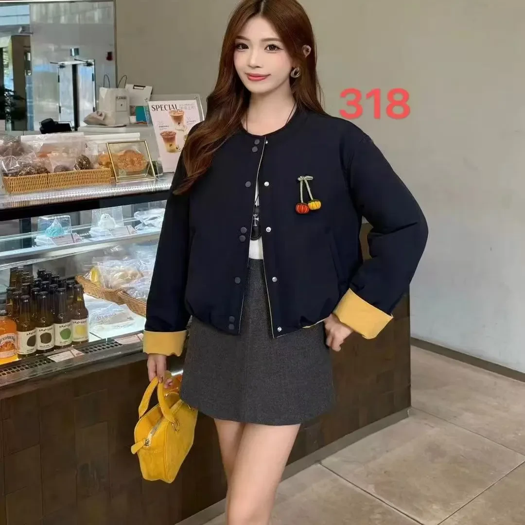 女款短款圆领撞色拼接加厚保暖棉衣秋冬新款外套