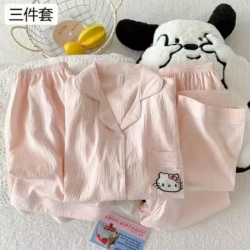 【KT猫】睡衣女夏季云朵绵睡衣短袖三件套家居服卡通休闲大码薄款