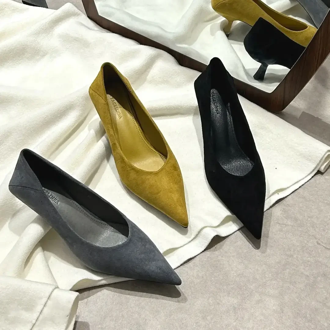 单鞋女2025春秋季新款百搭通勤中跟浅口小跟鞋法式尖头细跟低跟鞋