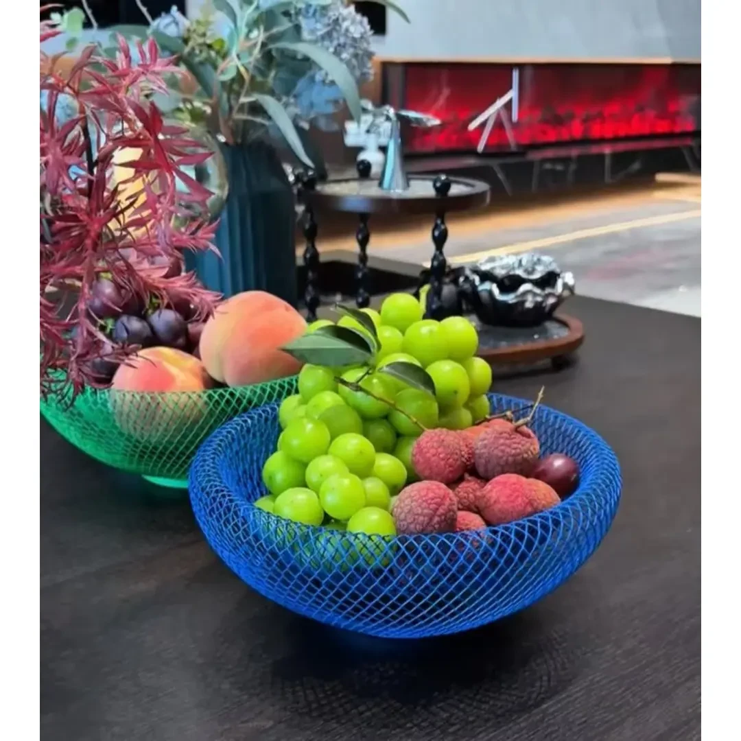 北欧INS风创意手工现代铁艺鸟巢网状收纳盘茶几零食筐果盘