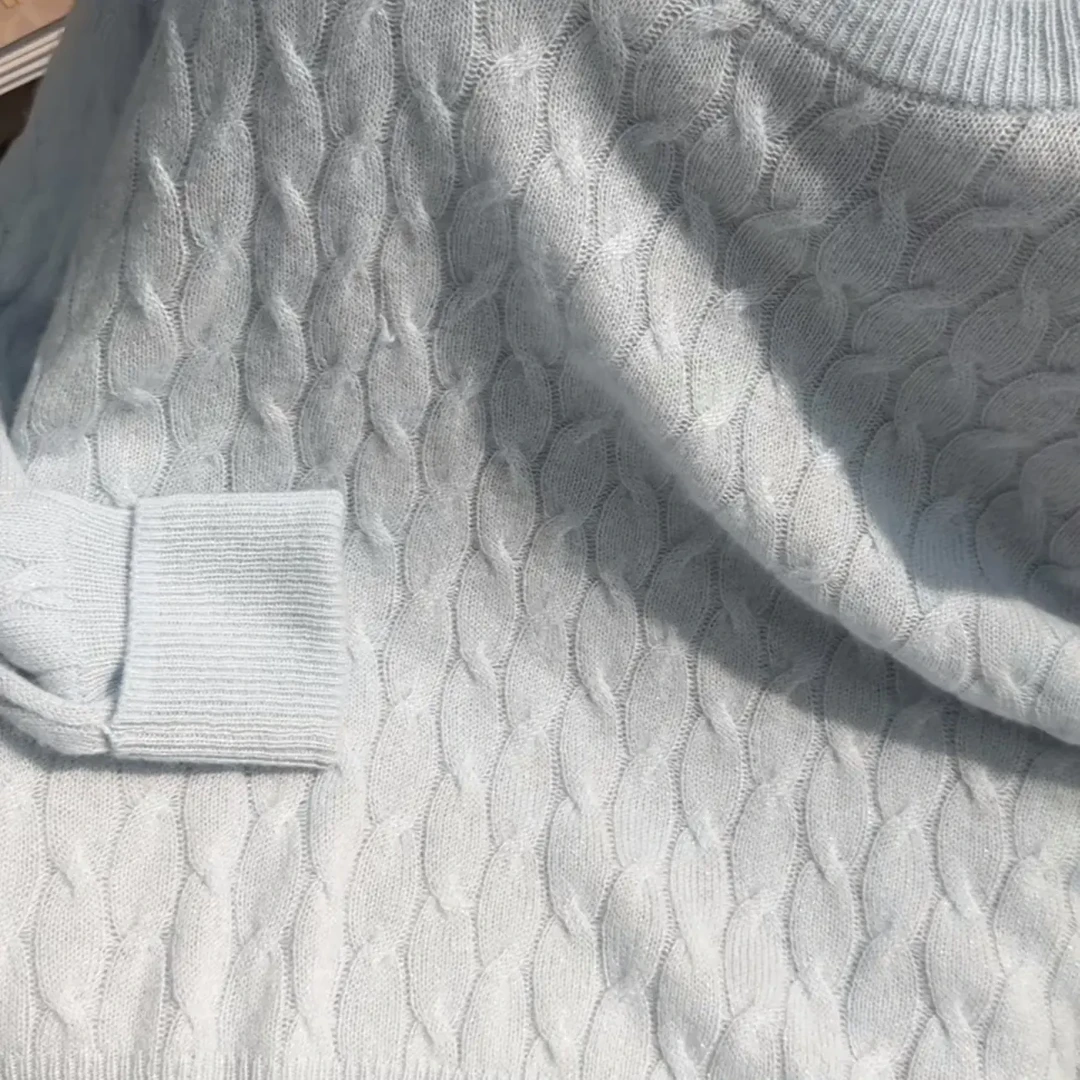 七针单股圆领常规森系女合体长袖厚款毛衣衫上衣打底衫190g