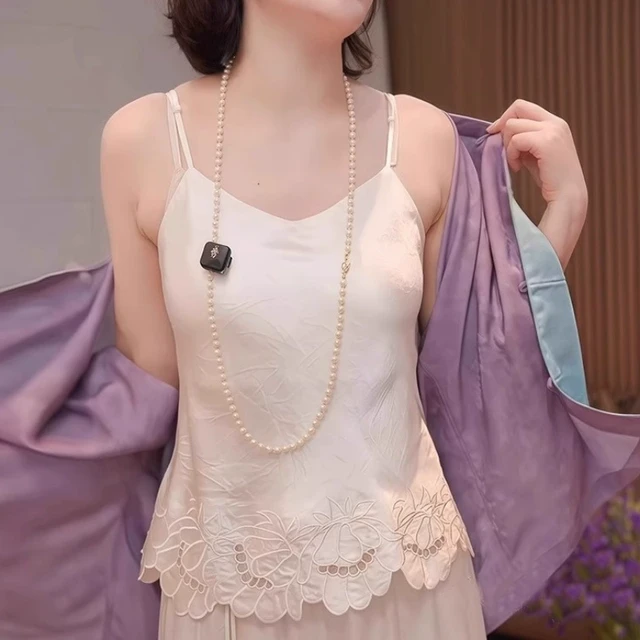 新中式蕾丝花边吊带背心女装夏季大码桑蚕丝缎面无袖内搭打底上衣