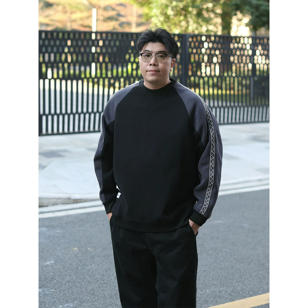 路人社 运动卫衣男休闲宽松上衣小众设计感插肩袖大码男装春秋潮