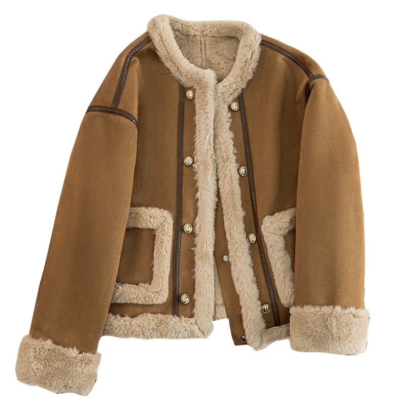 她池单排扣外套2025冬装新款女装保暖宽松款长袖上衣T44B8171A