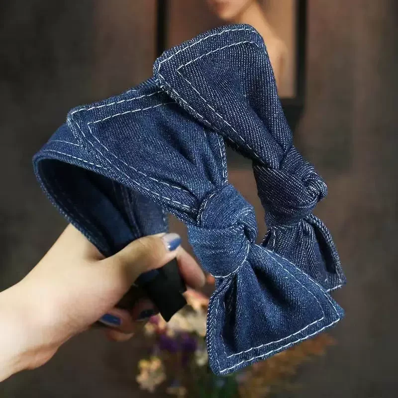 蝴蝶结发箍女牛仔宽边头箍洗脸网红发卡头饰发捆简约韩式百搭外出