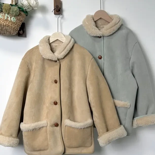 日系复古麂皮短外套冬季加厚保暖宽松上衣