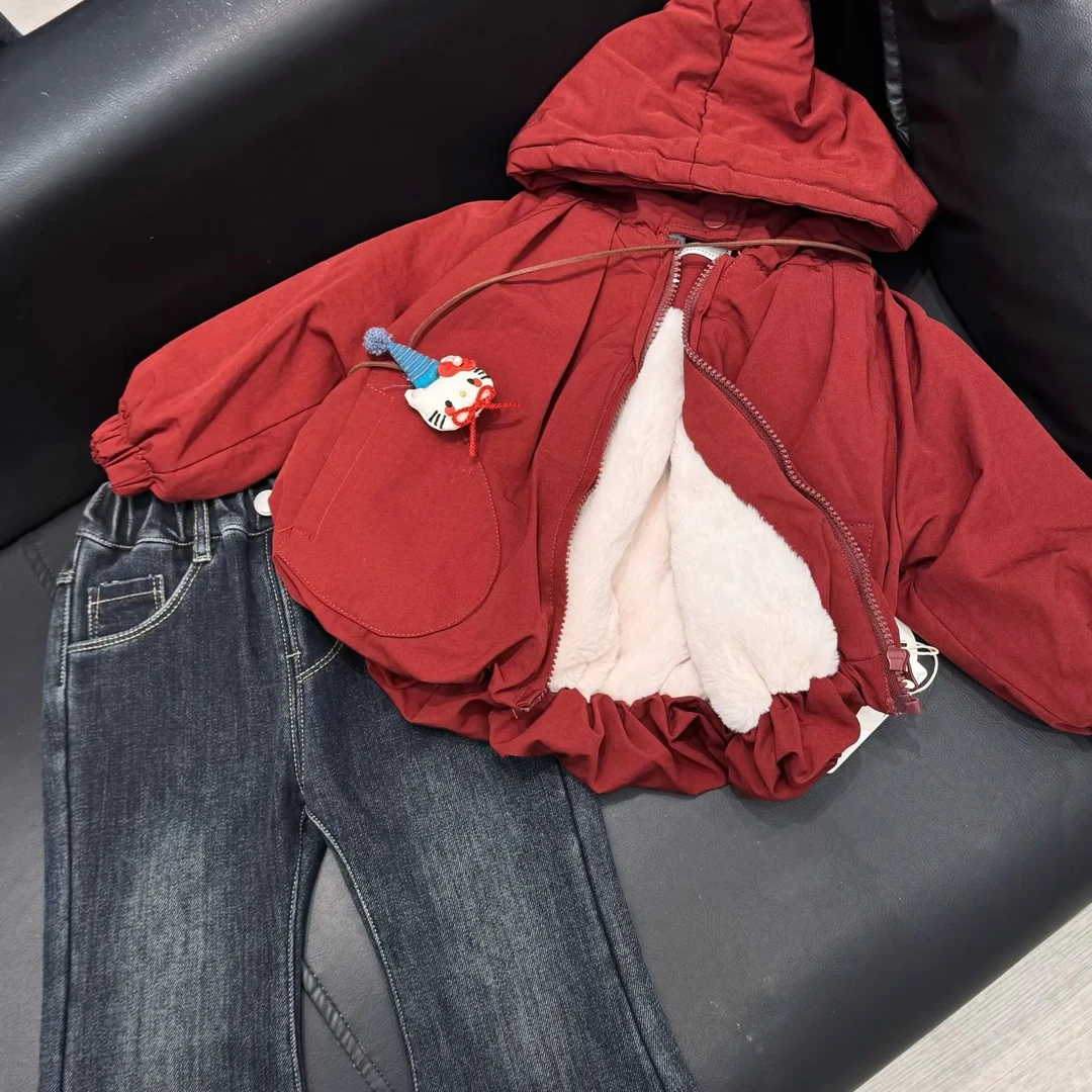 冬季男女童洋气百搭韩版加绒加厚连帽棉衣外套