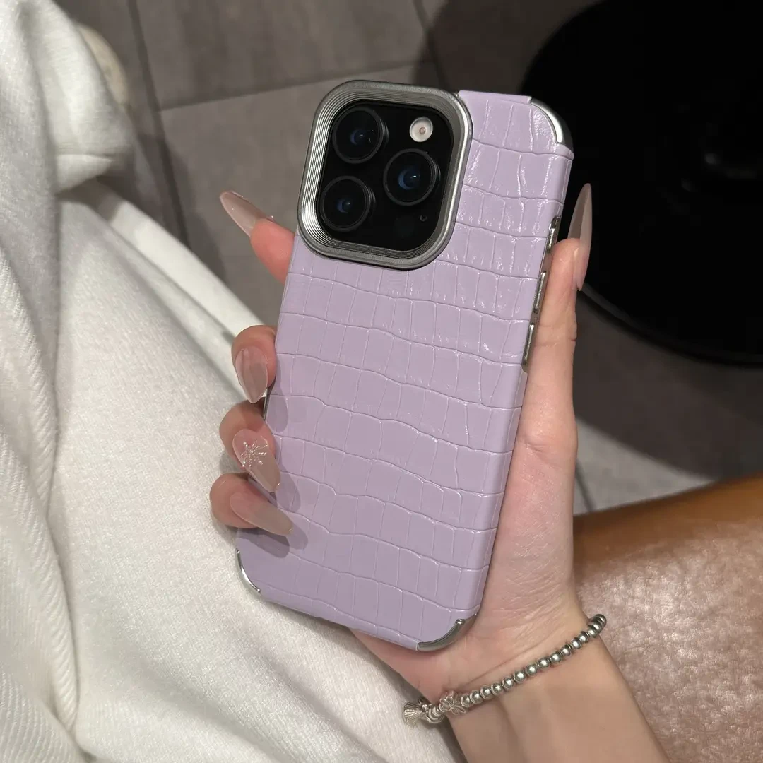 网红高级电镀鳄鱼纹适用iPhone16手机壳1415promax高颜值13女
