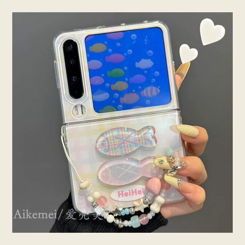 适用华为PuraX折叠屏手机壳Pocket2彩色格小米MIX Flip立体小鱼干