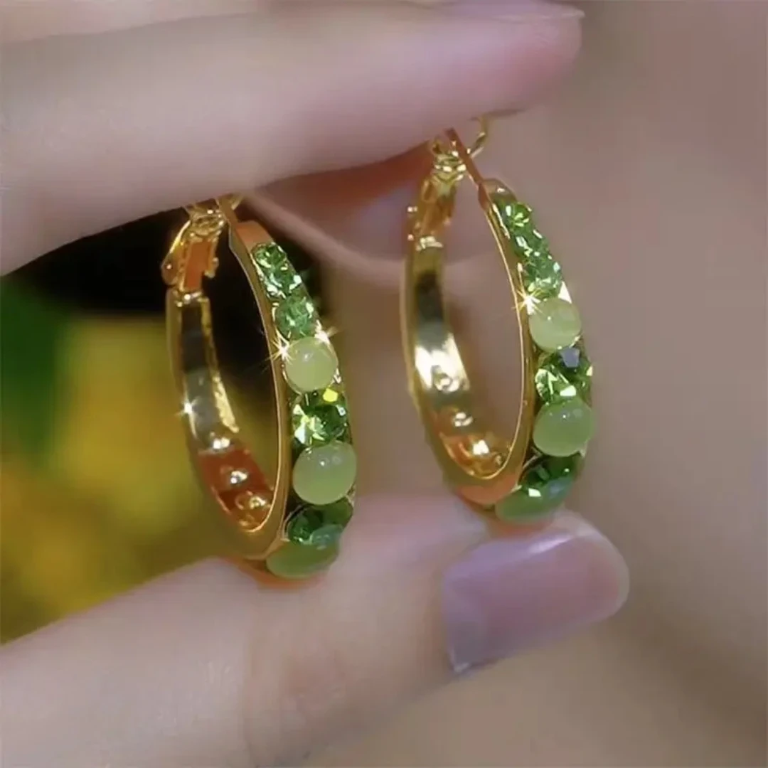 【618！新款特惠】高级感气质绿色圈圈时尚百搭耳圈耳环轻奢复古法式