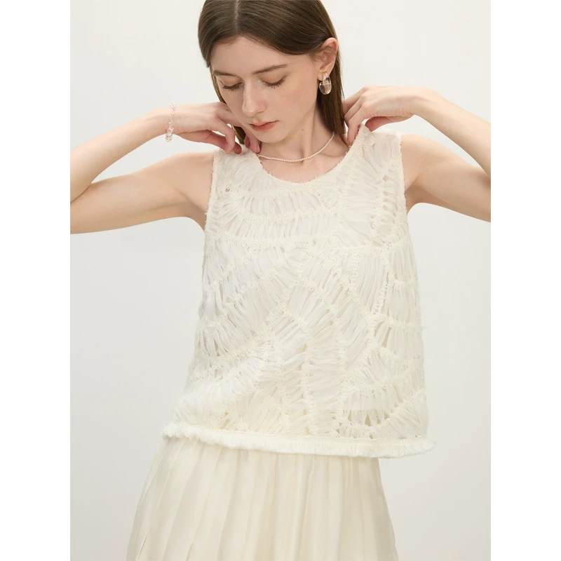 范思蓝恩重工编织松弛感无袖背心吊带女2025夏新款上衣25FS12337