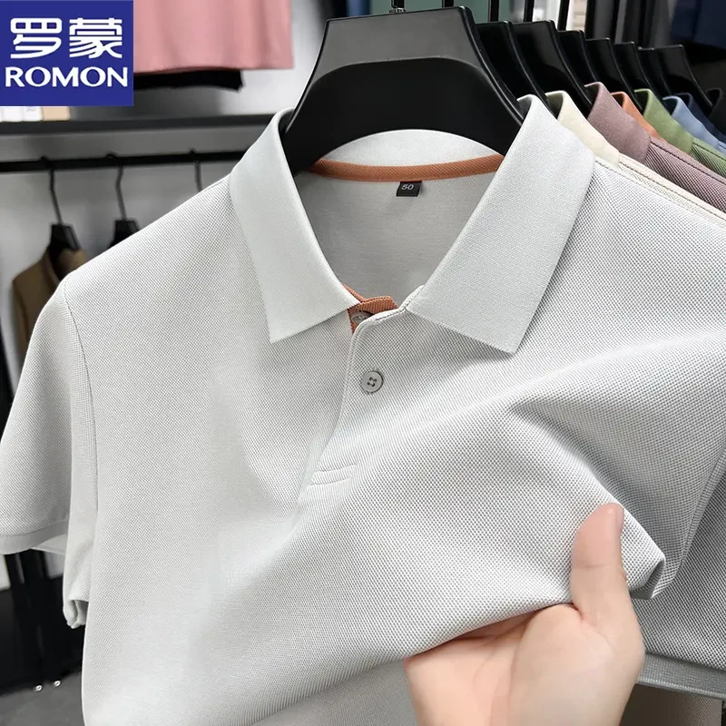 罗蒙桑蚕丝高级休闲绅士宽松纯色T恤夏季薄款商务男士短袖polo衫