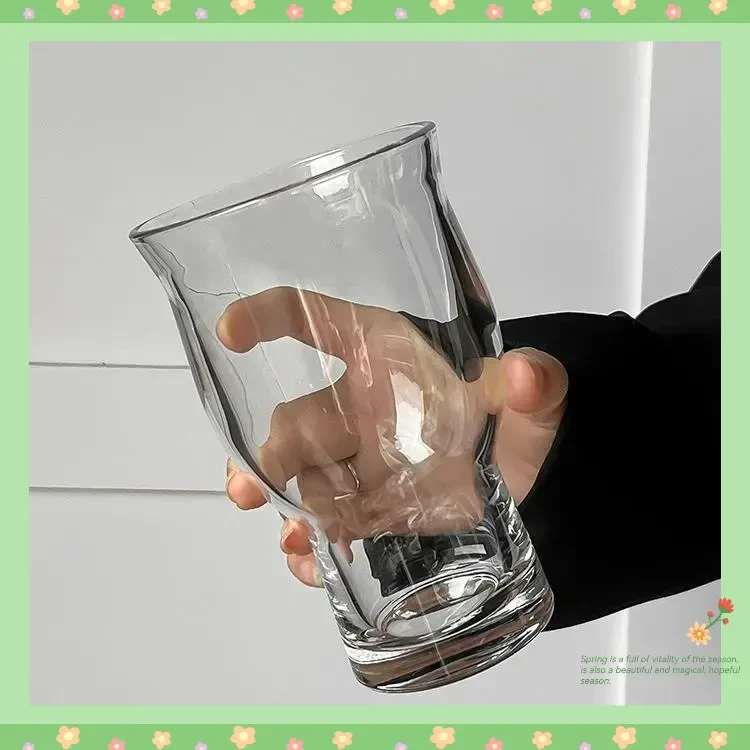 ins风网红宽口玻璃杯果汁杯冰美式咖啡杯酒杯啤酒杯饮品饮料杯Dm