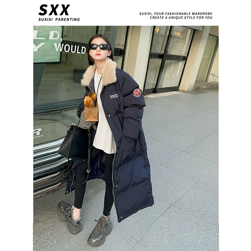 【LUCY定制】2024冬季美式中长款百搭加厚翻领毛领面包服棉服外套