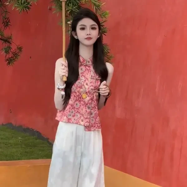 新中式复古盘扣无袖提花马甲上衣女2025夏季新款气质显瘦百搭坎肩