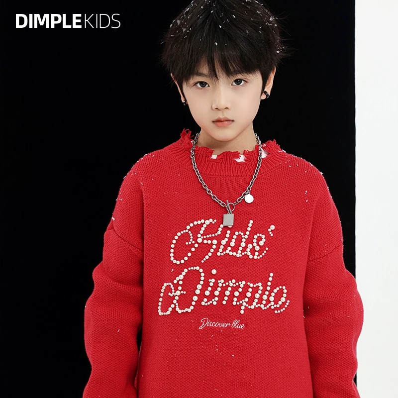 高甜梨涡男童破洞钉珠毛衣女童秋冬打底衫儿童针织衫241201BS