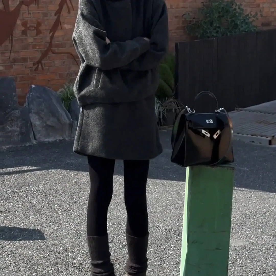 韩系慵懒风宽松连帽卫衣半身短裙秋冬气质女装套装显瘦百搭加绒款