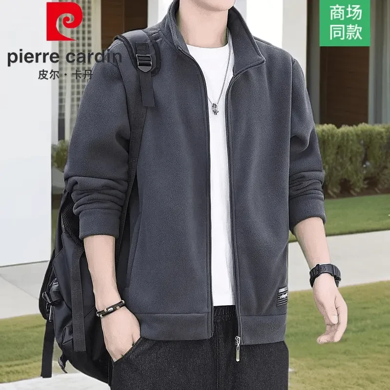 皮尔卡丹外套夹克男士秋冬季大码保暖冬季卫衣摇粒绒开衫款抓绒衣