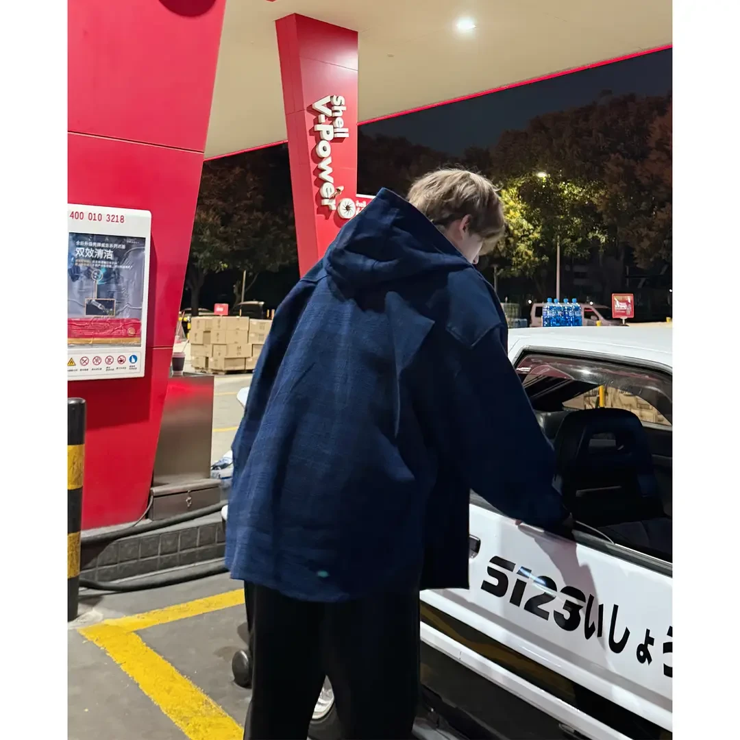 S123 美式复古高级感磨毛格子衬衫外套日系宽松廓形百搭情侣夹克