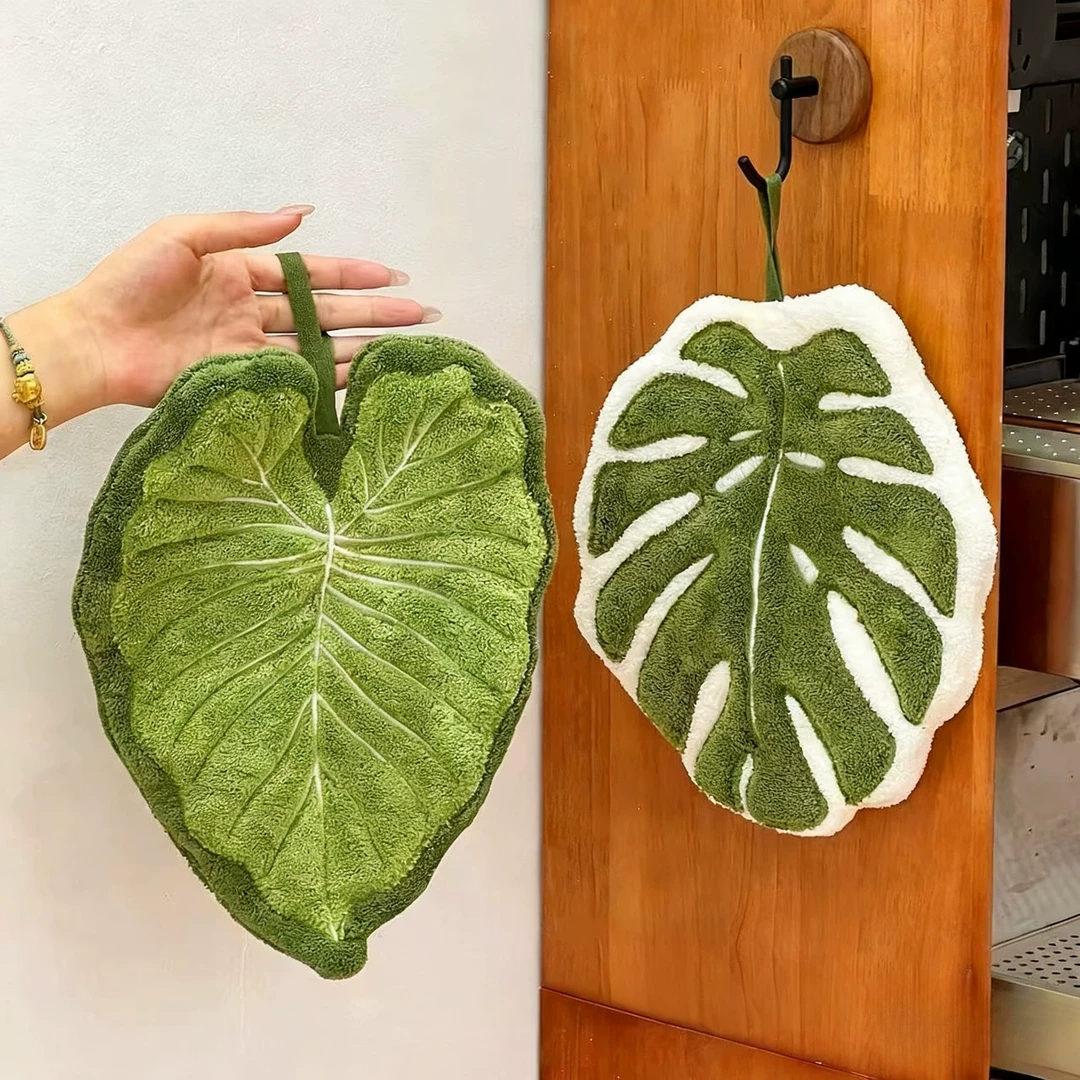 可挂式珊瑚绒叶子擦手巾吸水加厚毛巾家用厨房擦手球擦手布TTT