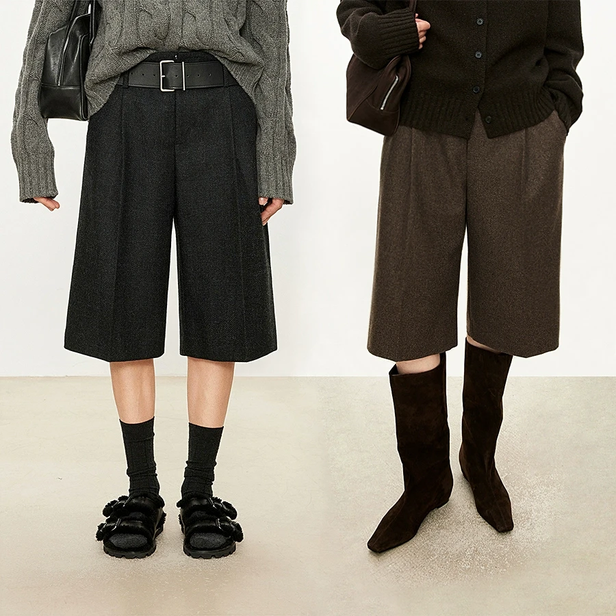 JOC英国全羊毛花呢/法兰绒 复古随性_时髦造型感六分阔腿中裤