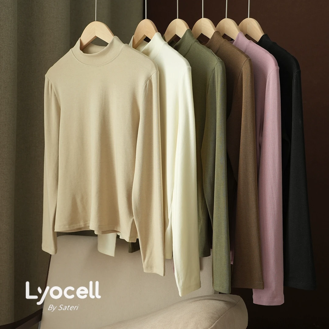 特 莱赛尔 女士半高长袖打底衫 纯色T恤针织弹力上衣女装 88355