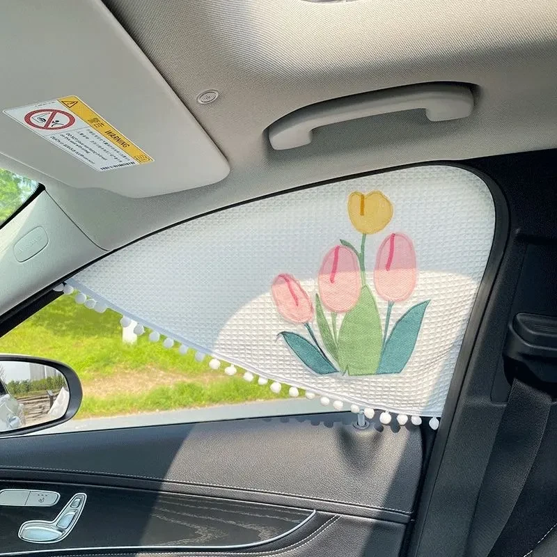 汽车隔热遮光防晒吸盘式挂帘儿童车窗遮阳帘窗帘车载窗帘公主风