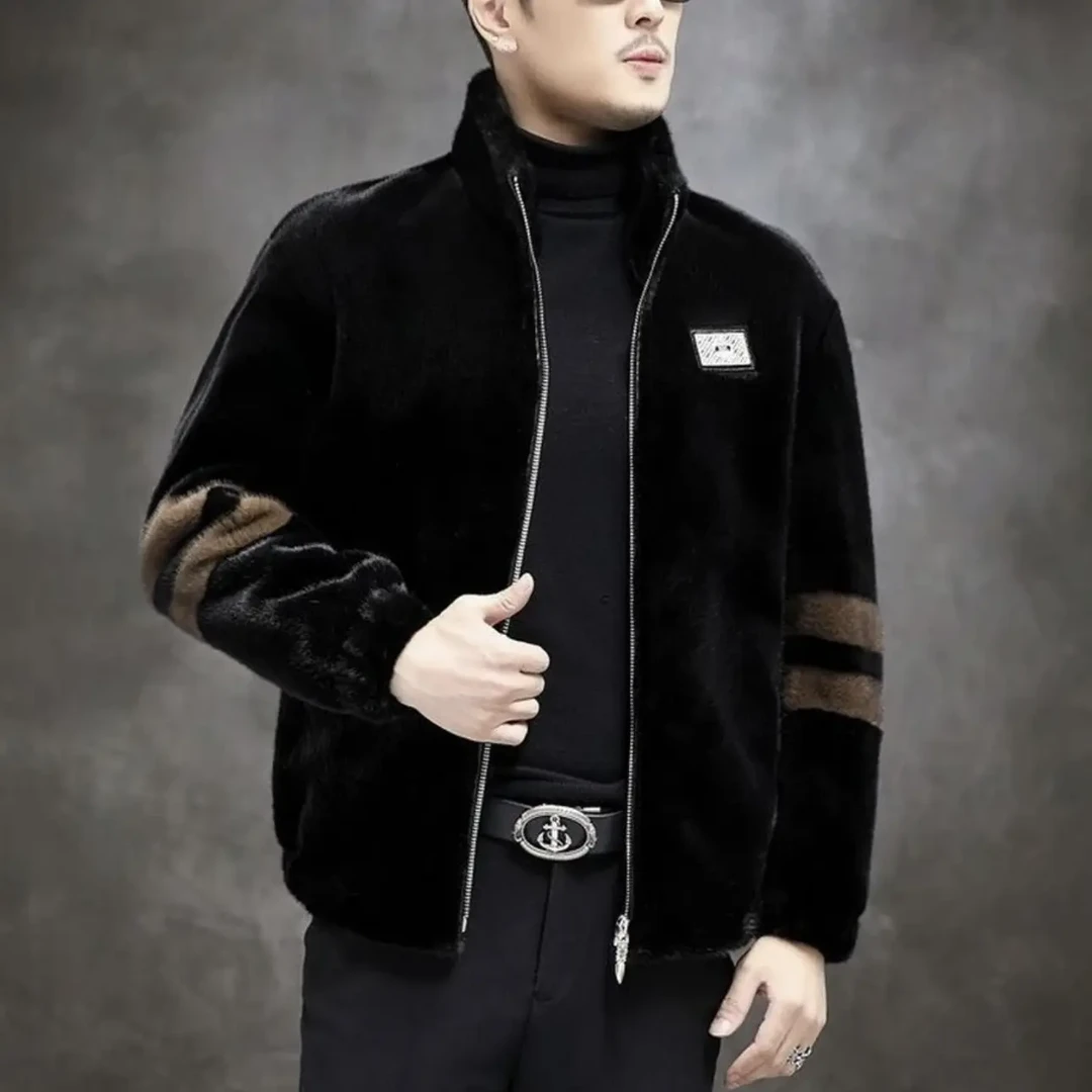 海宁男士秋冬双面穿立翻领加厚保暖时尚休闲夹克外套