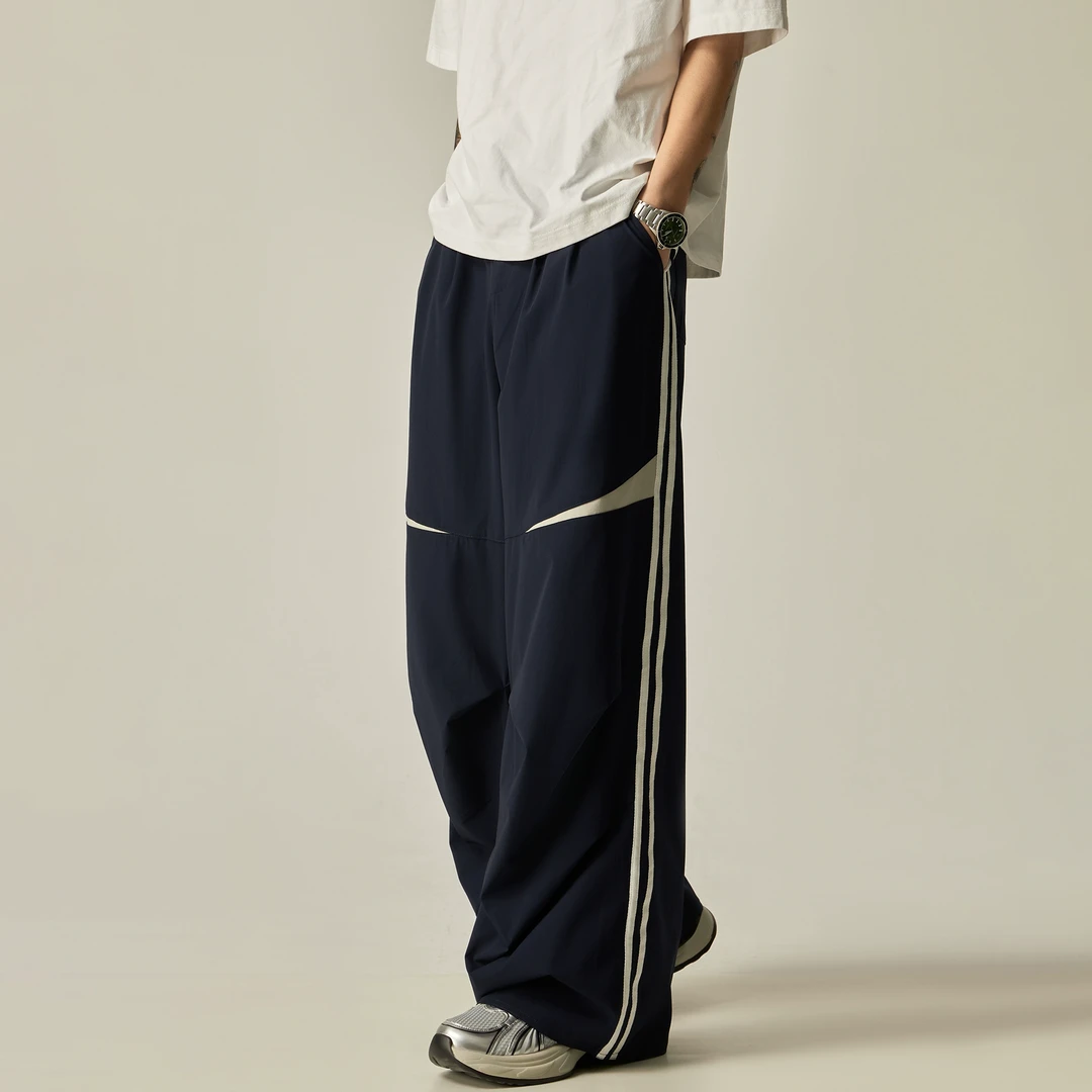 ISIETS美式复古解构设计感速干休闲运动裤男夏季薄款宽松阔腿裤子