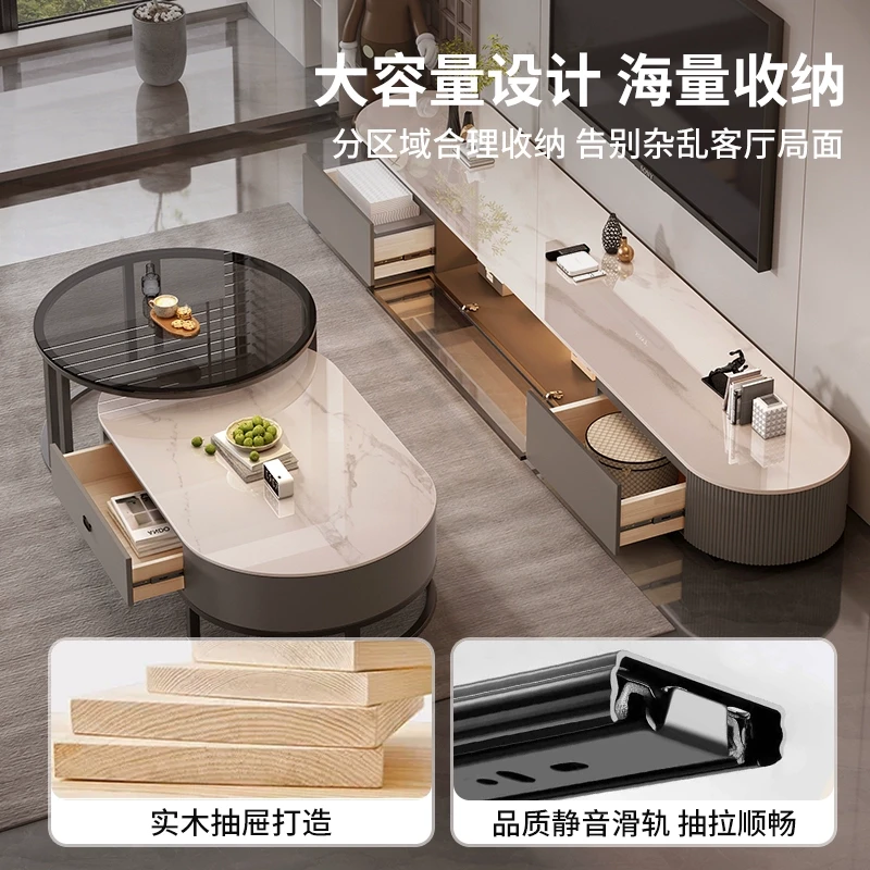意式茶几客厅家用岩板现代简约小户型茶桌台网红轻奢圆形玻璃茶几
