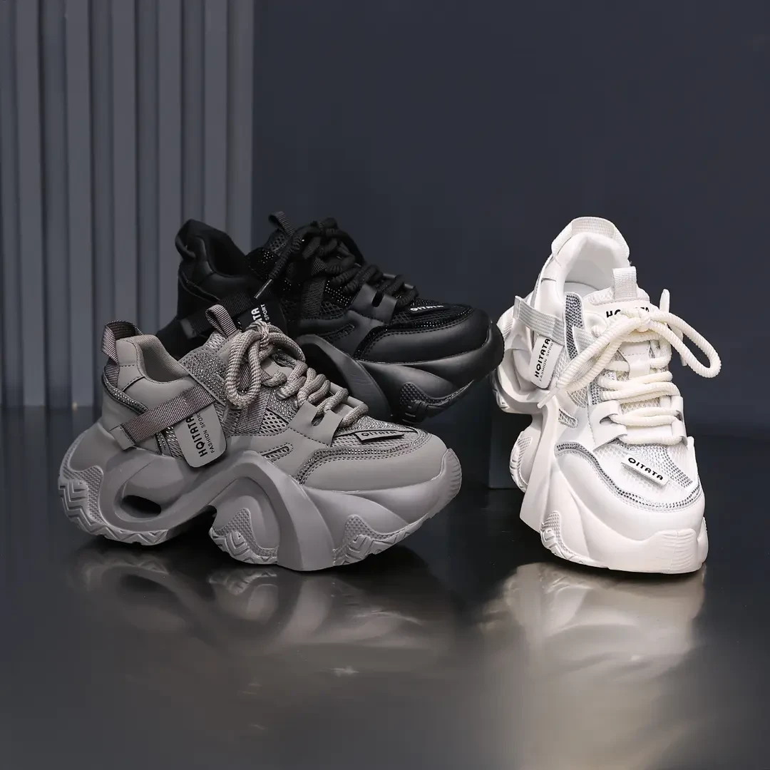 2025春夏新款松糕厚底女鞋新款百搭运动休闲透气网面老爹鞋