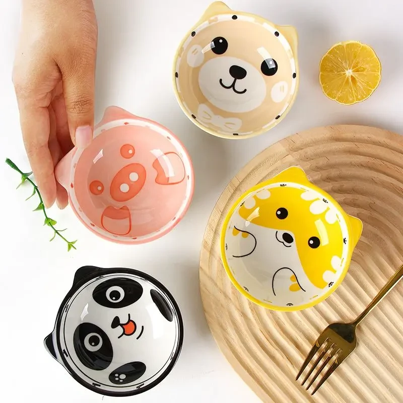 小碟子蘸料家用陶瓷4英寸卡通可爱精致北欧创意小调味醋碟油碟LQ