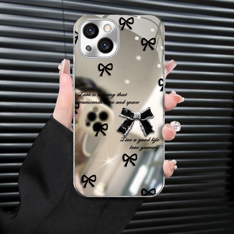 立体蝴蝶结电镀镜面壳适用苹果16pro手机壳华为荣耀oppo小米vivo