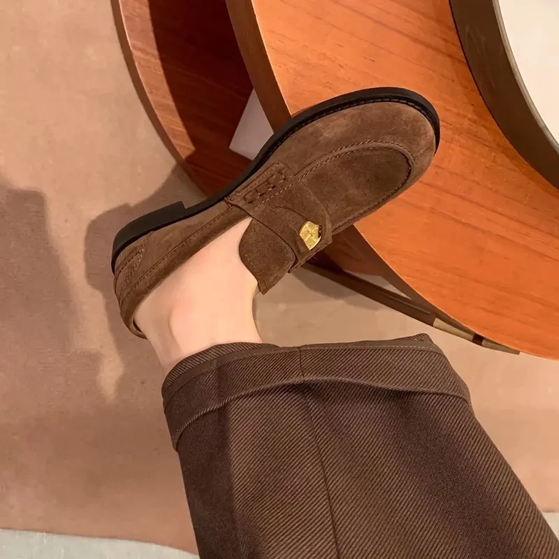 大婉酱微胖定制百搭英伦复古圆头小金币懒人小皮鞋乐福单鞋同款