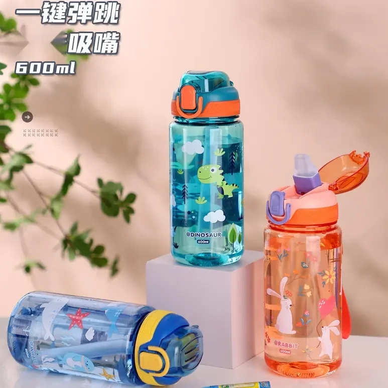 夏季儿童卡通塑料杯带吸管便携小学生耐摔水杯女生可爱耐热杯子男