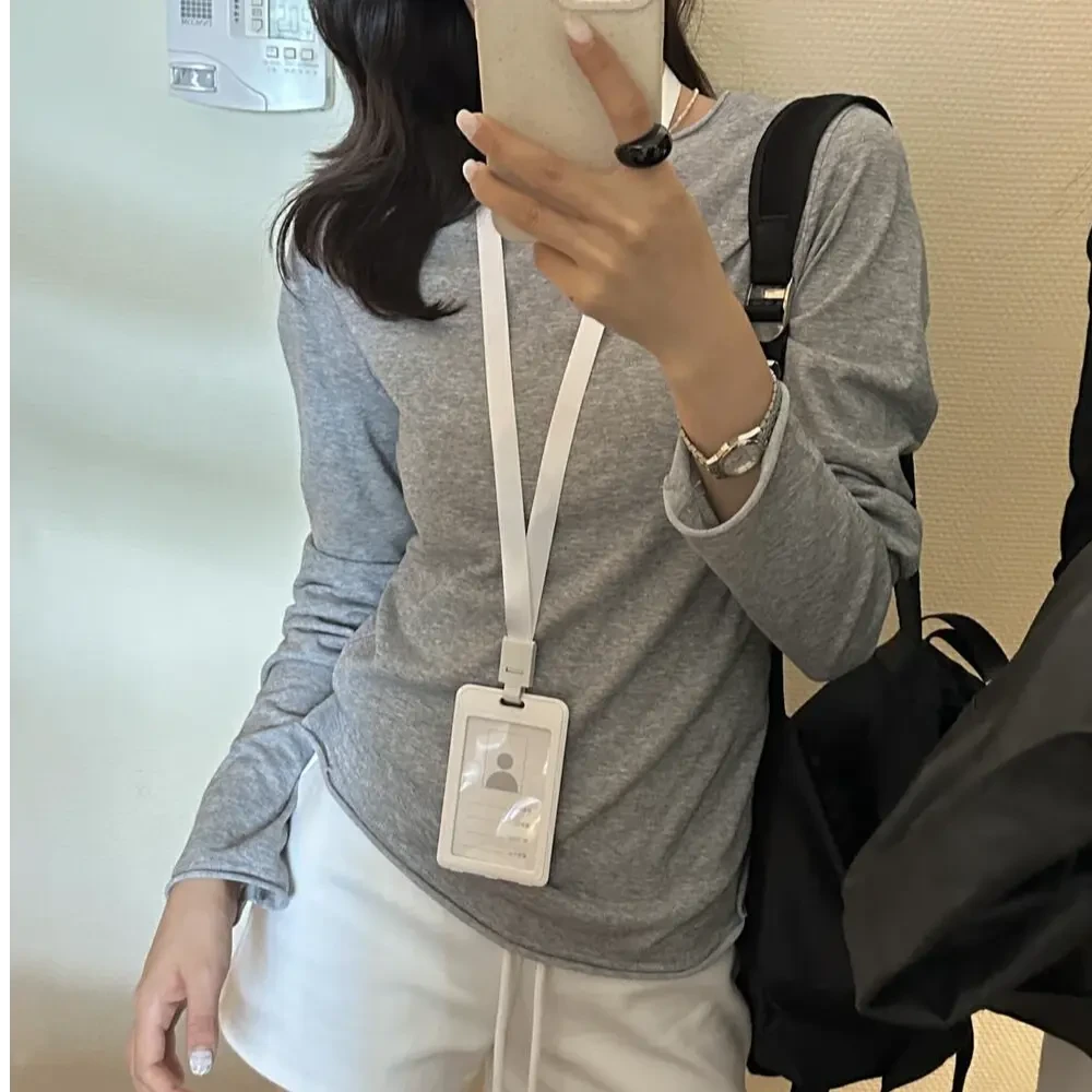 棉质软糯圆领长袖T恤女夏季时尚灰色防晒罩衫韩版休闲上衣打底衫