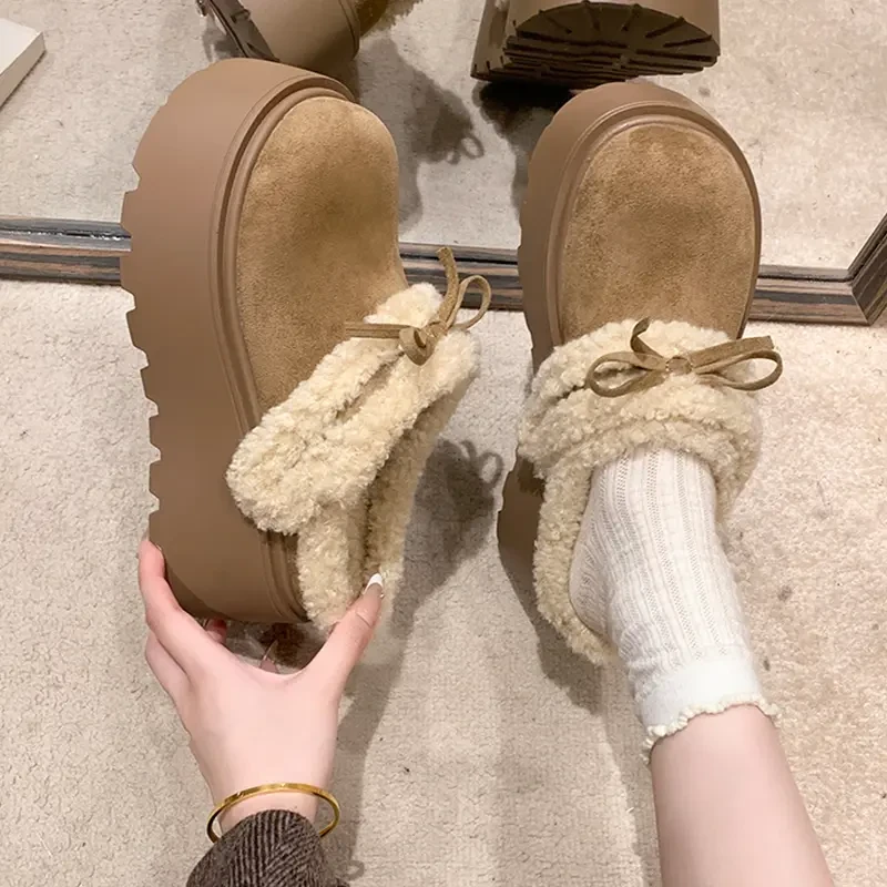 厚底勃肯包头半拖鞋女外穿冬季加绒百搭豹纹复古休闲增高毛毛鞋子