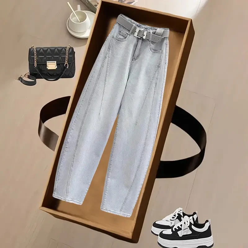 2025夏季新款宽松牛仔裤老爹裤女宽松显瘦香蕉裤高腰弹力镰刀裤
