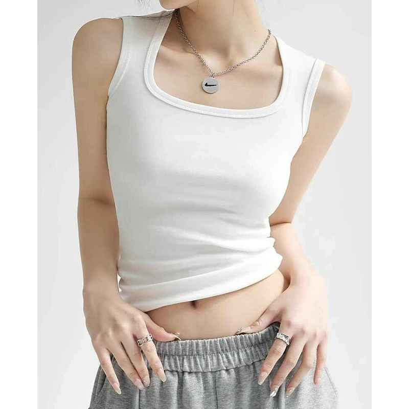 白色工字背心女夏外穿遮副乳宽肩带无胸垫吊带内搭新款无袖短上衣