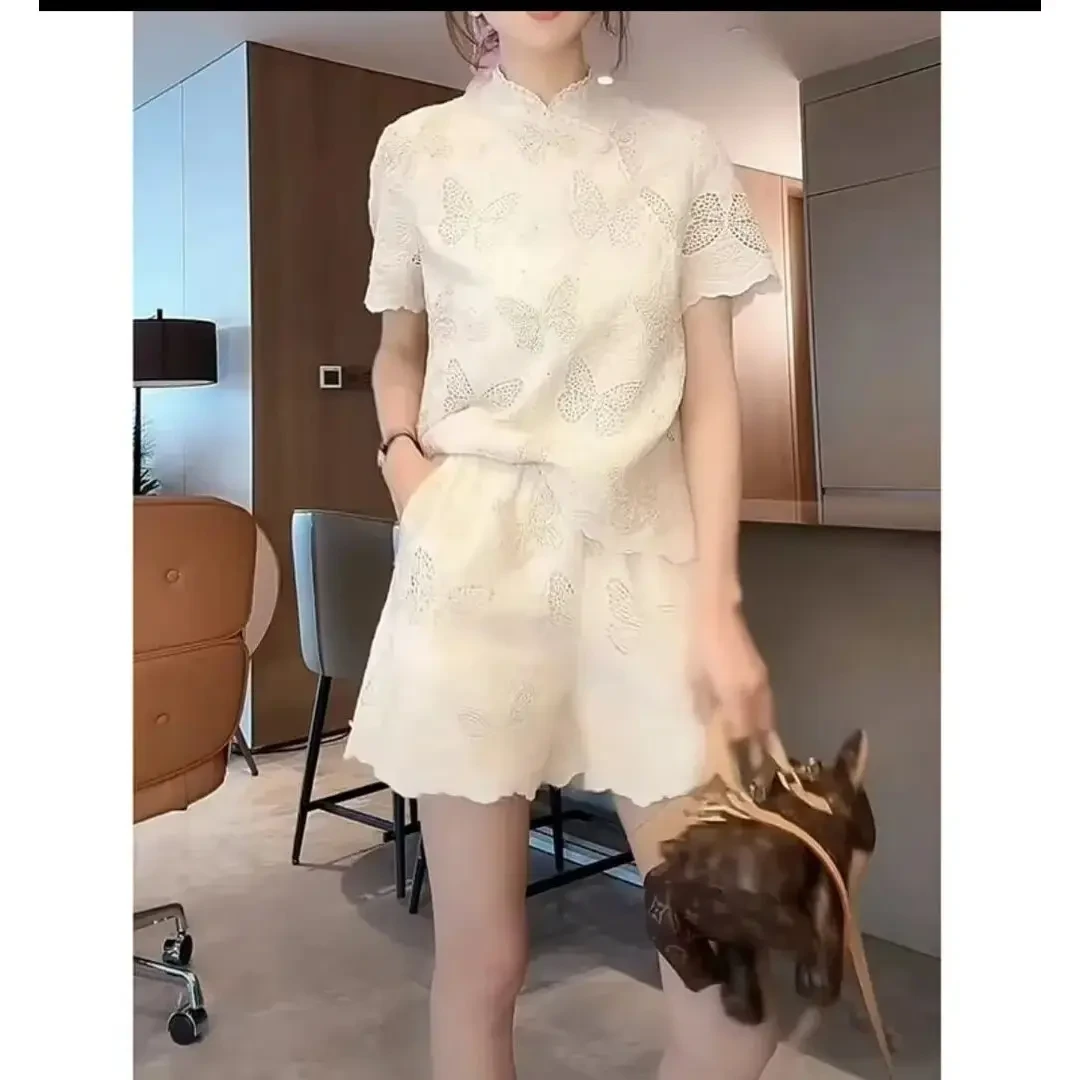 【蝴蝶套装】新中式国风重工镂空衣服刺绣蝴蝶元素洋气套装