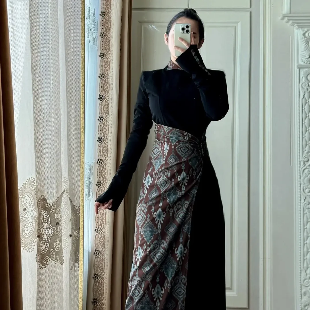 日系vintage复古法式加绒加厚修身显瘦中式国风改良连衣裙