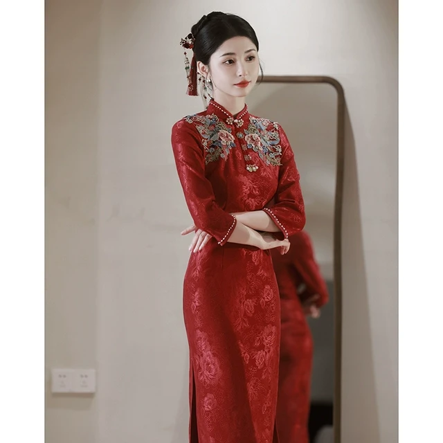 Ocnltiy订婚礼服回门便装连衣裙2025新款中式红色旗袍新娘敬酒服