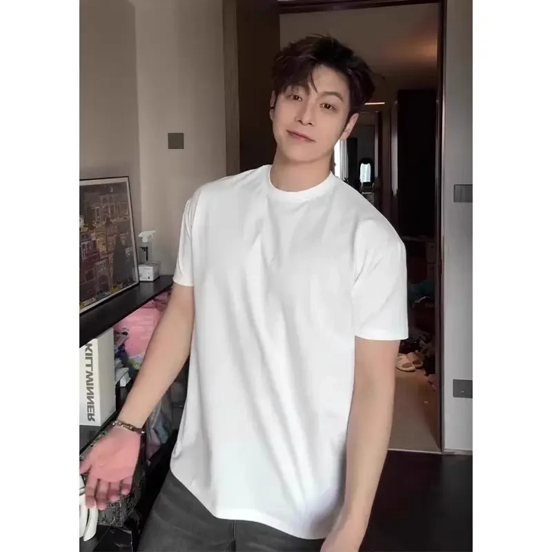 美式320g白色重磅正肩短袖T恤男款夏季小领口痞帅纯棉内搭半截袖
