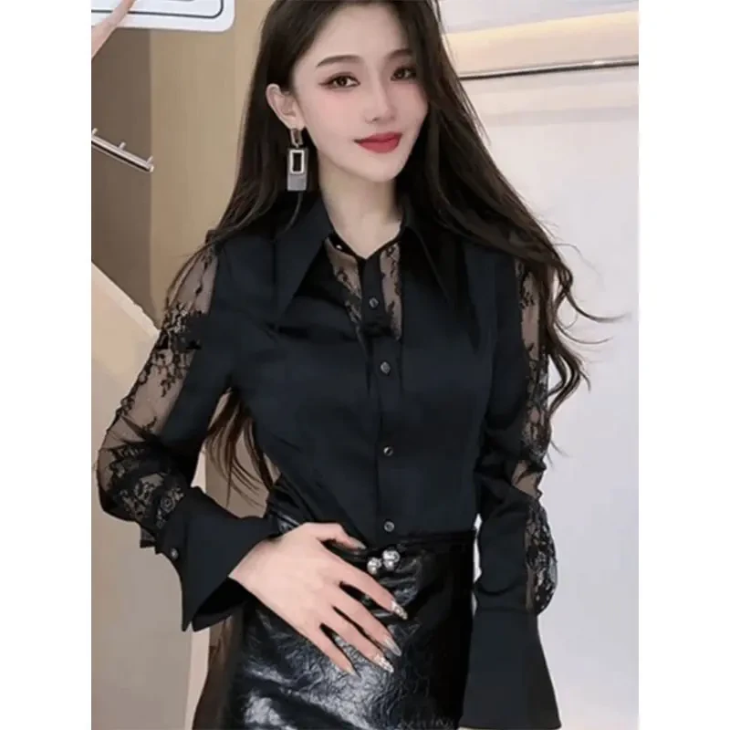 新款露脐缎面黑色女法式显瘦遮肚打底衫上衣性感洋气女纯欲风小衫