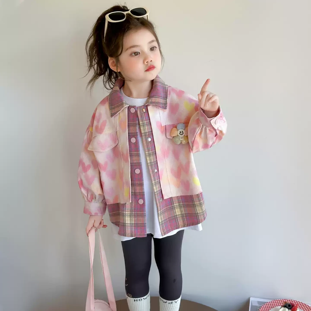 女童时髦秋季格子外套洋气宝宝2025新款春秋装上衣儿童薄款衬衫潮