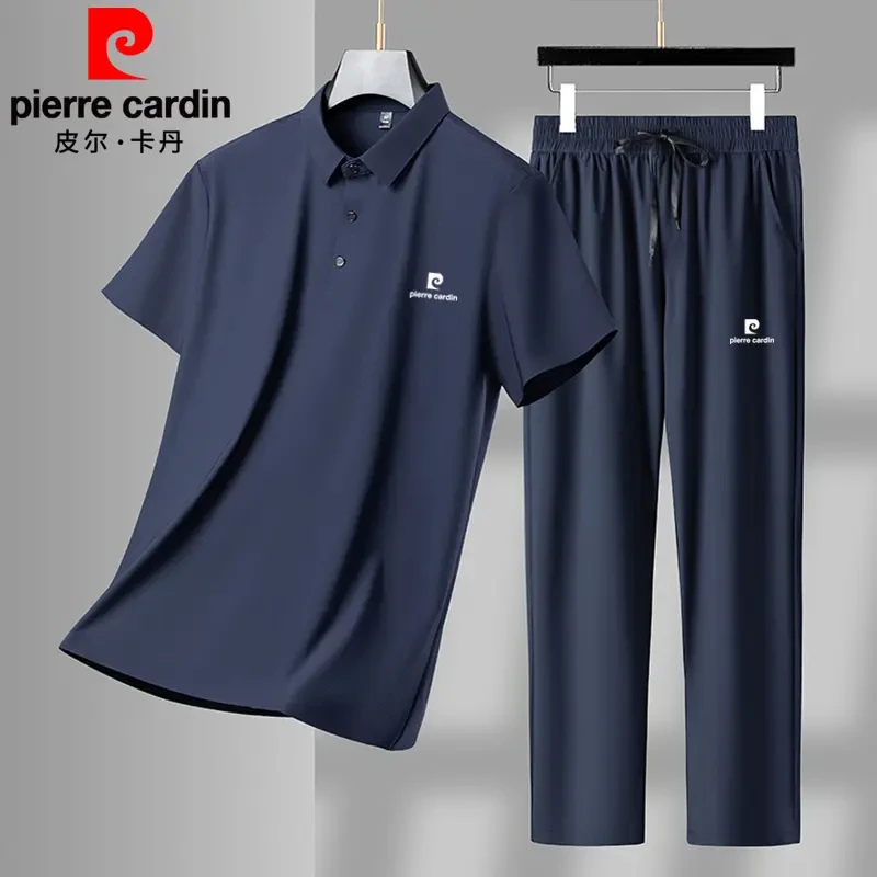 皮尔卡丹男士休闲运动套装夏季冰丝短丝滑薄款T恤潮潮流夏装爸爸