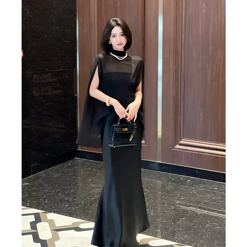 2025早春新款盐系轻熟赫本风假两件上衣醋酸鱼尾半身裙两件套装裙