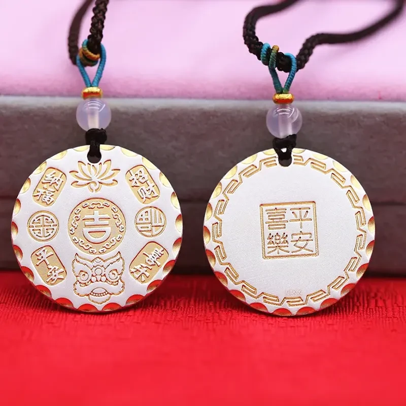 老凤祥款式吉言招财猫纯银吊坠999纯银百福描金平安喜乐