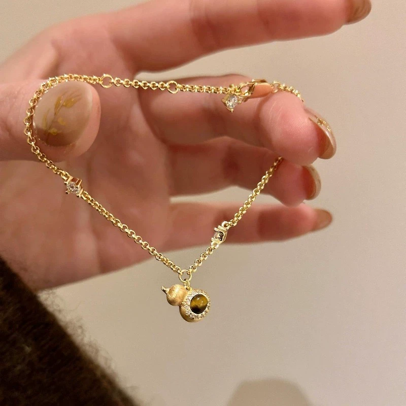 合金手链 美拉德风虎眼石拉丝葫芦手链小众设计高级感